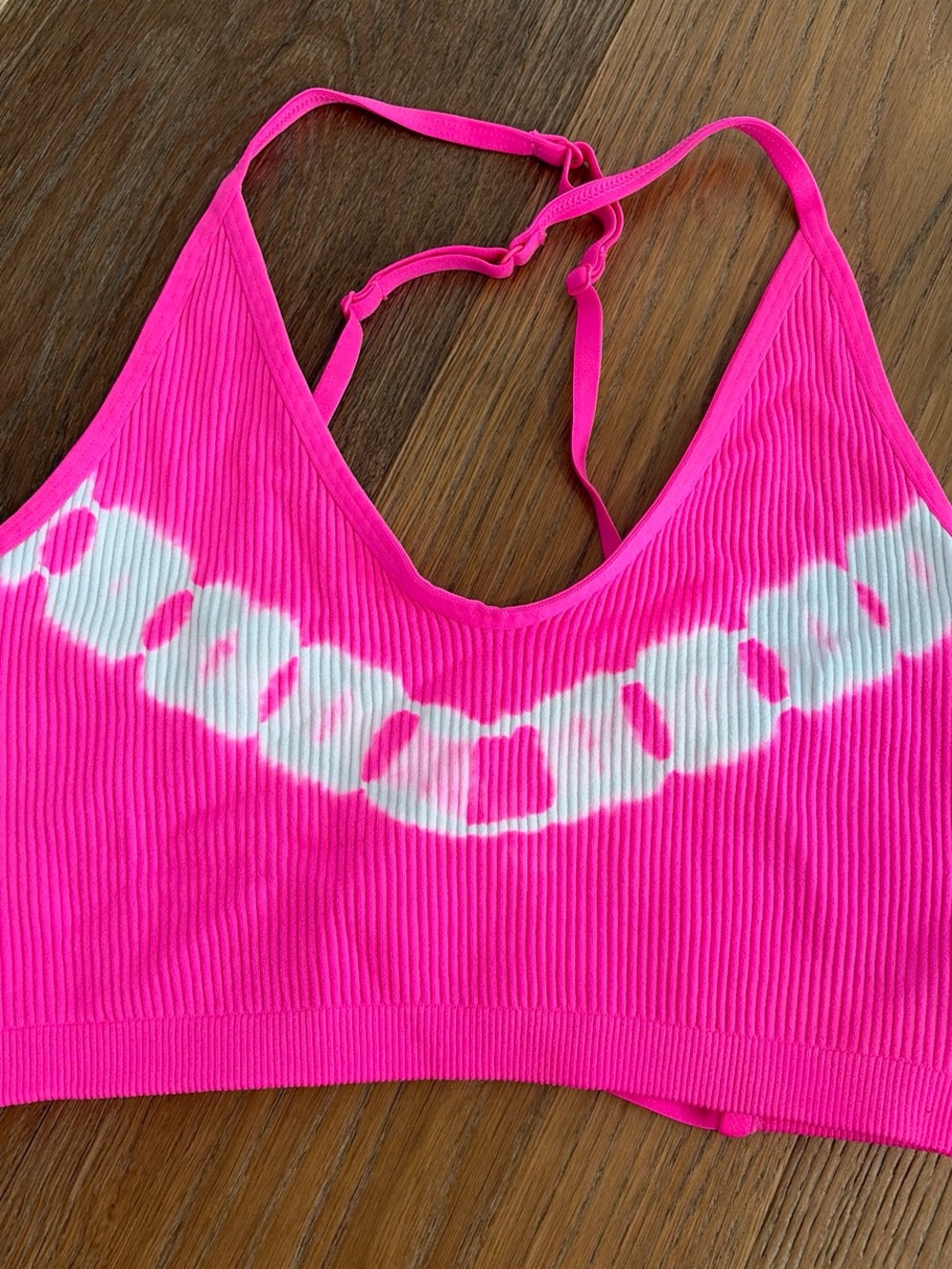 aerie Ribbed Tie-Dye Bralette - Hot Pink & White